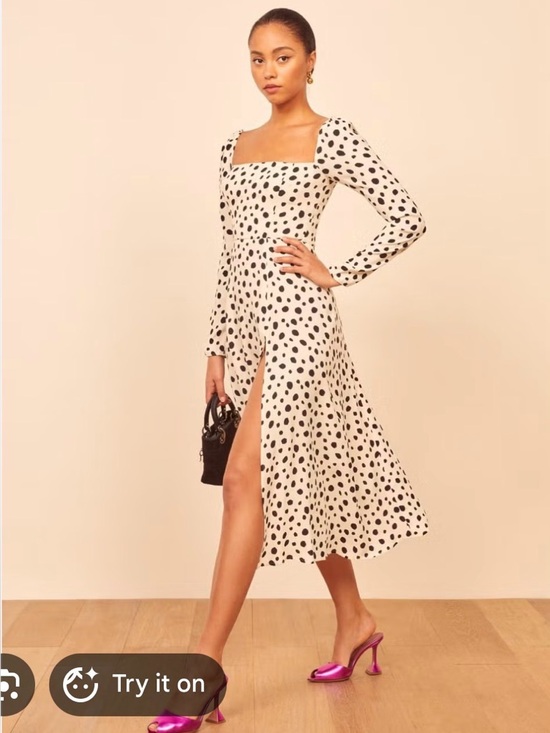 Reformation Dresses & Skirts - Reformation Sigmund Dress Polka Dot Square Neck Long Sleeve Midi Dress